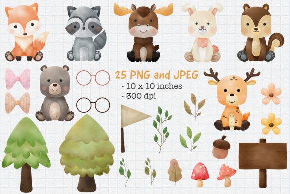 Download Animal Woodland Watercolor PNG and JPEG - Premium Resources